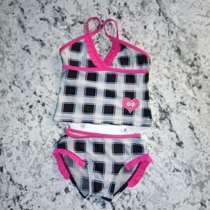 2CB Real Baby 2pc Swimsuit Pink Black Checked Sz 18M
